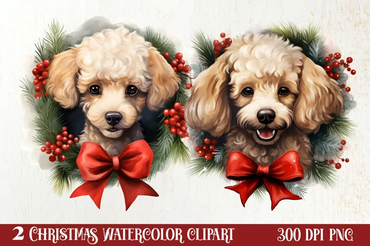 Christmas Dog Wreath Sublimation Clipart, Christmas Dog PNG