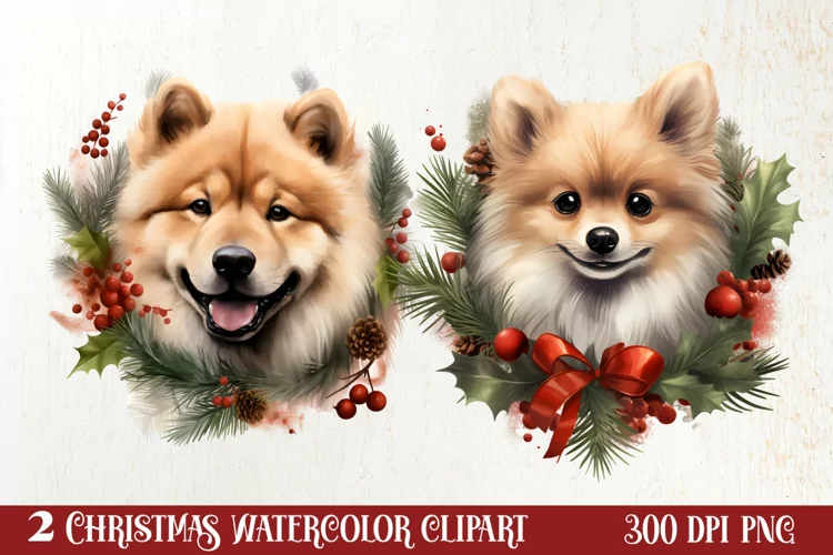 Christmas Dog Wreath Sublimation Clipart, Christmas Dog PNG