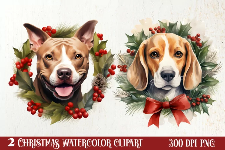 Christmas Dog Wreath Sublimation Clipart, Christmas Dog PNG