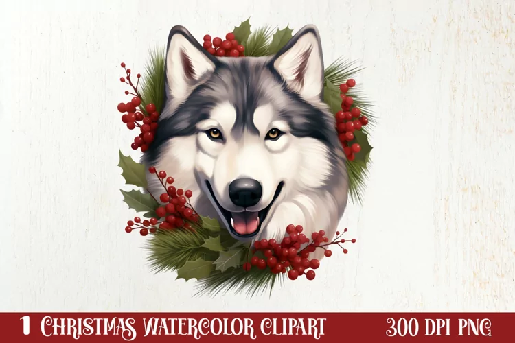 Christmas Dog Wreath Sublimation Clipart, Christmas Dog PNG