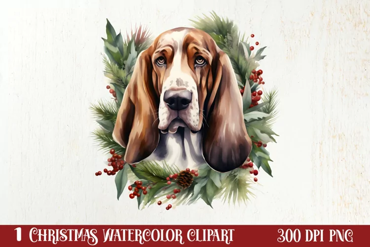 Christmas Dog Wreath Sublimation Clipart, Christmas Dog PNG