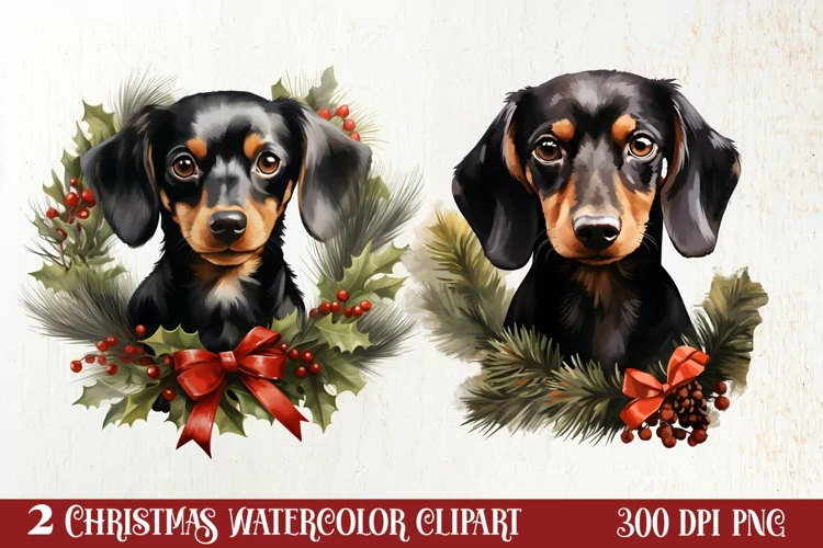 Christmas Dog Wreath Sublimation Clipart, Christmas Dog PNG