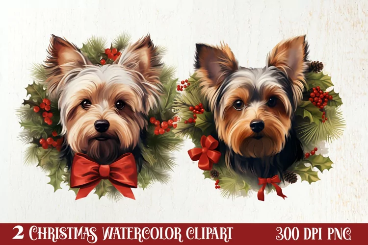 Christmas Dog Wreath Sublimation Clipart, Christmas Dog PNG