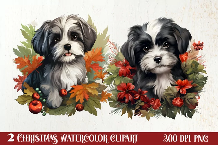 Christmas Dog Wreath Sublimation Clipart, Christmas Dog PNG