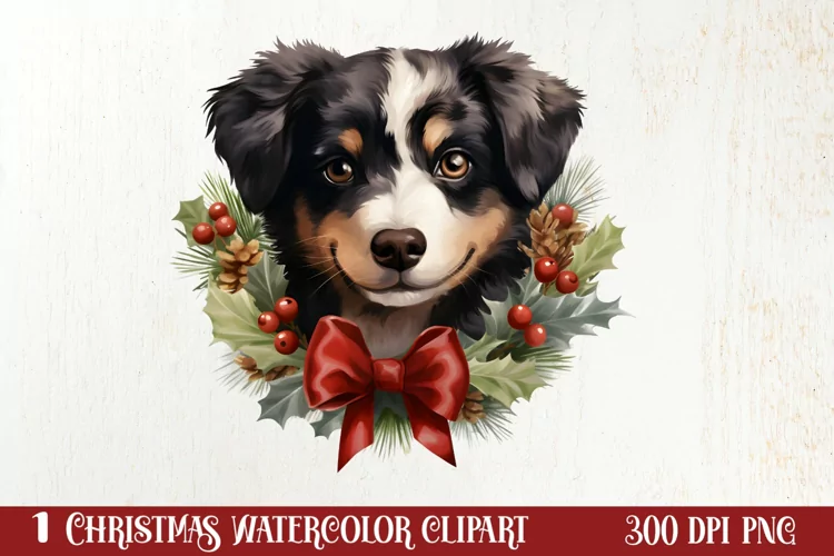 Christmas Dog Wreath Sublimation Clipart, Christmas Dog PNG