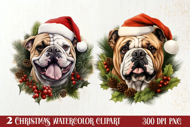 Christmas Dog Wreath Sublimation Clipart, Christmas Dog PNG
