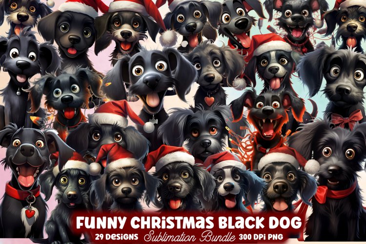 Funny Christmas Black Dog Clipart Sublimation, Christmas Dog