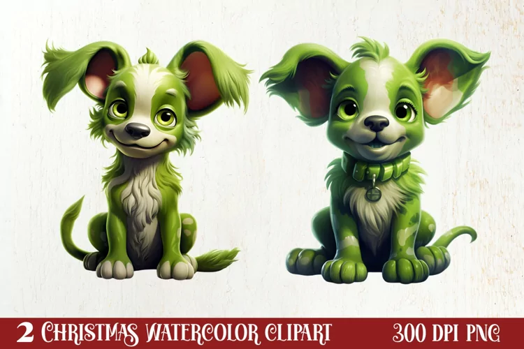 Green Christmas Dog Clipart Sublimation, Christmas Dog PNG