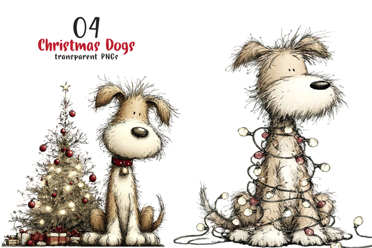 Christmas Dogs Whimsical Clipart example image 1