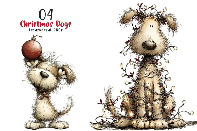 Christmas Dogs Whimsical Clipart example image 1