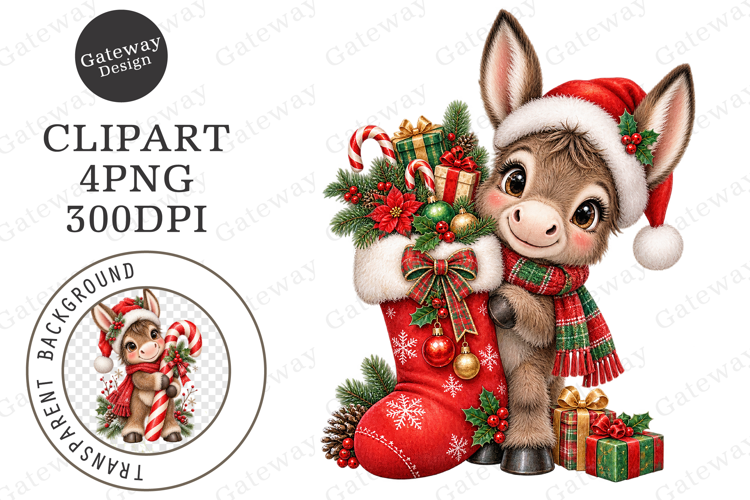 Christmas Donkey Clipart PNG