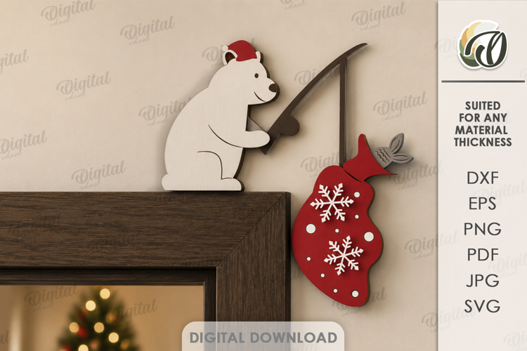 Christmas Door Corner Laser Cut. Polar Bear Door Decor SVG