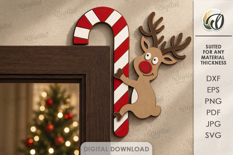 Christmas Door Corner Lasercut. Reindeer Door Trim Decor SVG