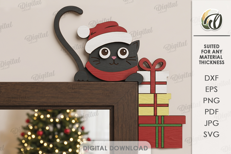 Christmas Door Corner Laser Cut. Cat Door Trim Decor SVG