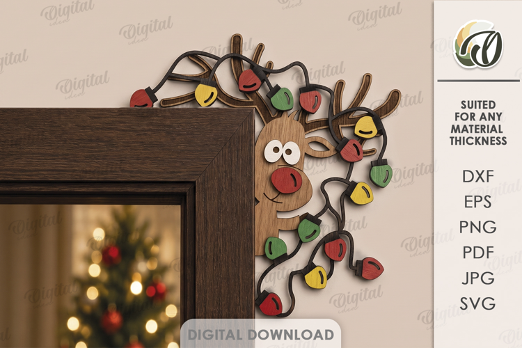 Christmas Door Corner Lasercut. Reindeer Door Trim Decor SVG