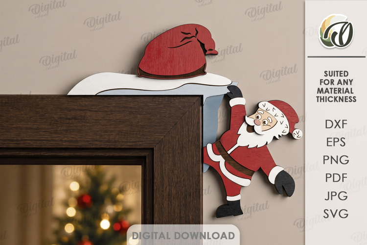 Christmas Door Corner Laser Cut. Santa Claus Door Decor SVG