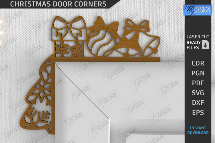 Christmas Door Corner Laser Cut|Xmas Wall Décor SVG|Holidays