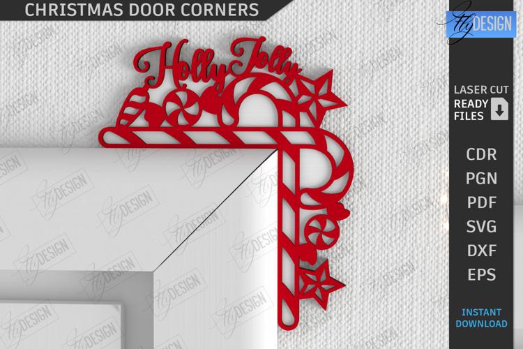 Christmas Door Corner Laser Cut|Xmas Wall Décor SVG|Holidays
