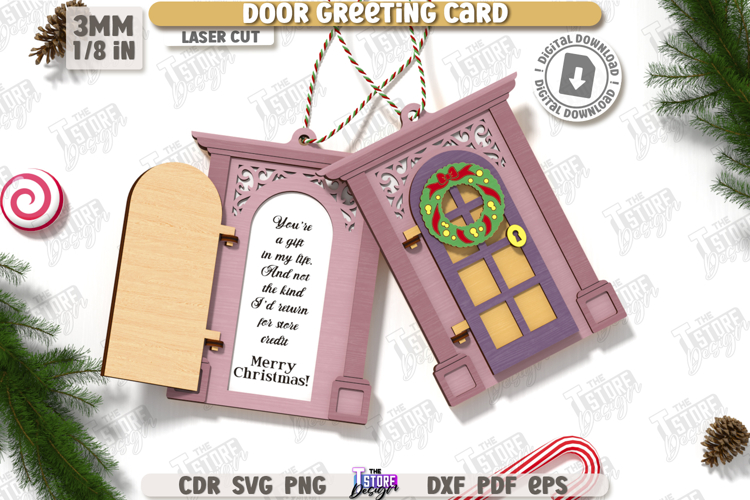 Christmas Door Ornament Laser Cut | Christmas Greeting Card example image 1