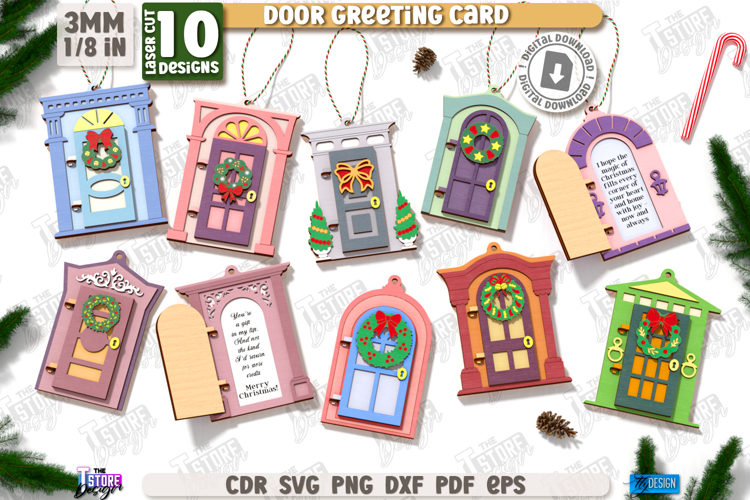 3D Christmas Doors Greeting Cards Laser Cut Bundle