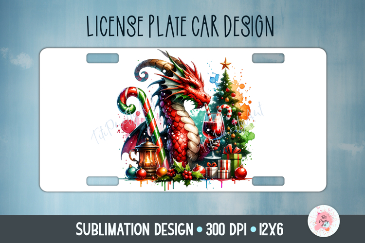 Christmas Dragon Car Plate Sublimation Design Png