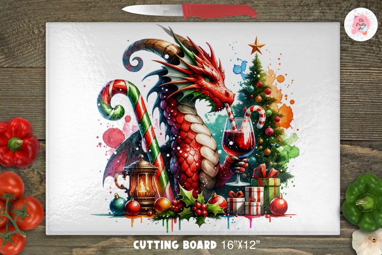 Christmas Dragon Cutting Board Sublimation Design Png