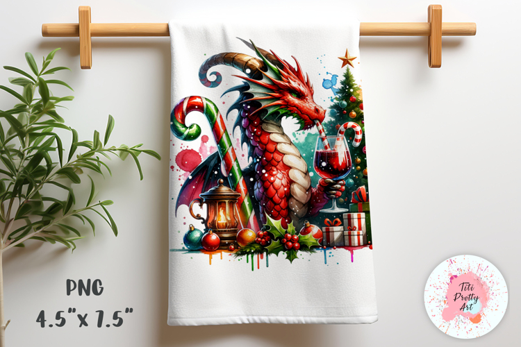Christmas Dragon Kitchen Towel Sublimation Design PNG