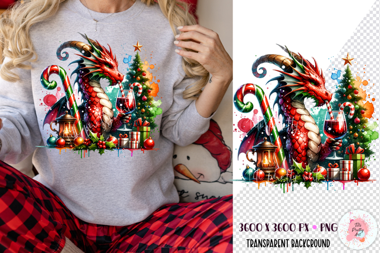 Christmas Dragon With Wine Sublimation T-shirt PNG