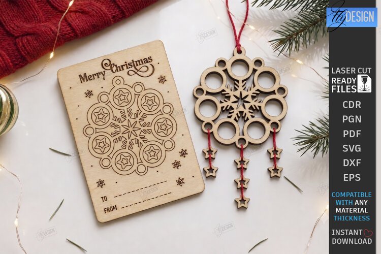 Christmas Dream Catcher Card with Ornament Laser Cut | CNC example image 1