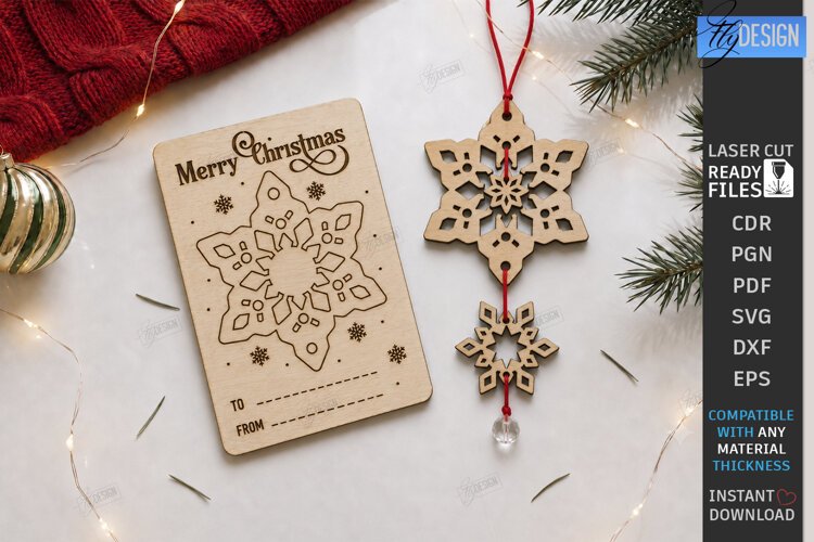 Christmas Dream Catcher Card with Ornament Laser Cut | CNC example image 1