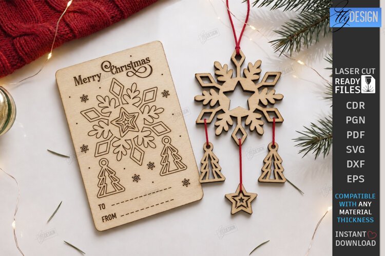 Christmas Dream Catcher Card with Ornament Laser Cut | CNC example image 1