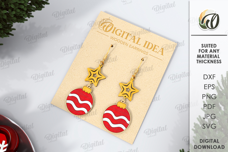 Christmas Drop Earrings Laser Cut. Christmas Earrings SVG