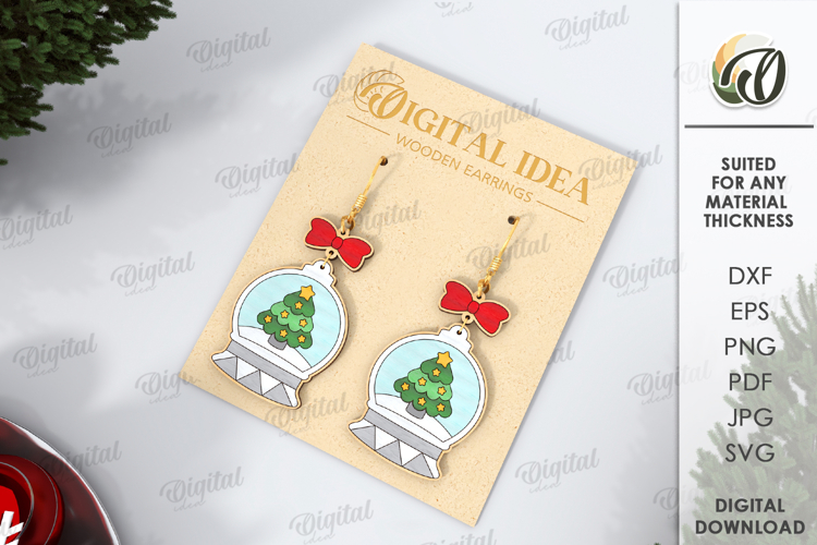 Christmas Drop Earrings Laser Cut. Christmas Earrings SVG