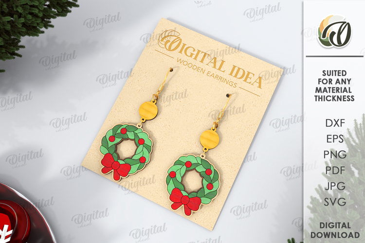 Christmas Drop Earrings Laser Cut. Christmas Earrings SVG