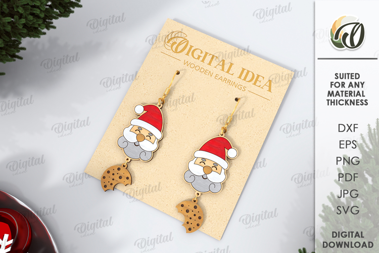 Christmas Drop Earrings Laser Cut. Christmas Earrings SVG