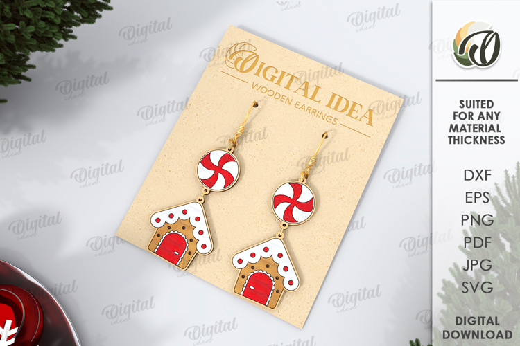 Christmas Drop Earrings Laser Cut. Christmas Earrings SVG
