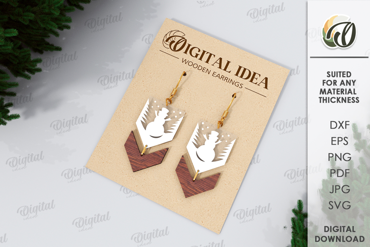 Christmas Earrings Laser Cut. Christmas Drop Earrings SVG