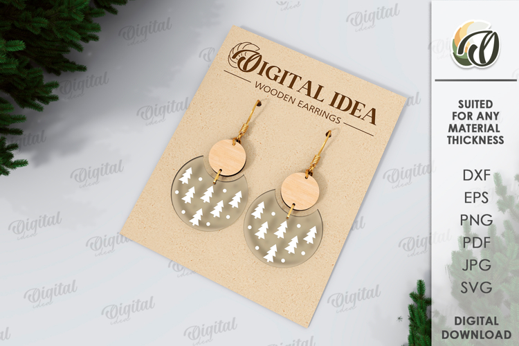 Christmas Earrings Laser Cut. Christmas Drop Earrings SVG