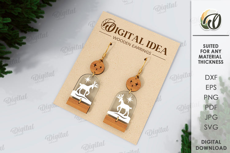 Christmas Earrings Laser Cut. Christmas Drop Earrings SVG