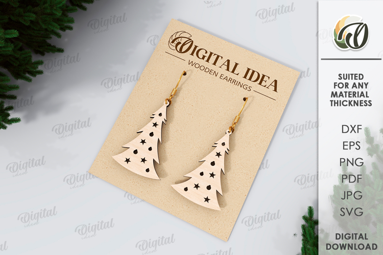 Christmas Earrings Laser Cut. Christmas Drop Earrings SVG