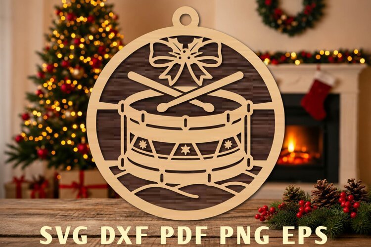 Christmas Drum Ornament Laser Cut example image 1