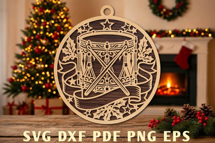 Christmas Drum Ornament Laser Cut SVG example image 1