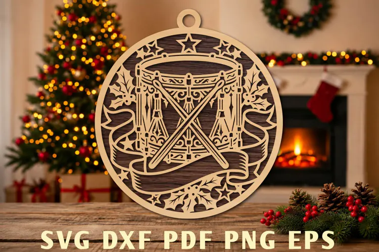 Christmas Drum Ornament Laser Cut SVG