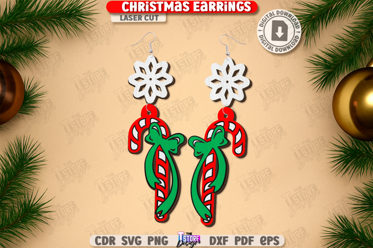 Christmas Earrings Laser Cut|Pendant Earrings|Drop Earrings