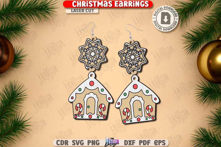 Christmas Earrings Laser Cut|Pendant Earrings|Drop Earrings