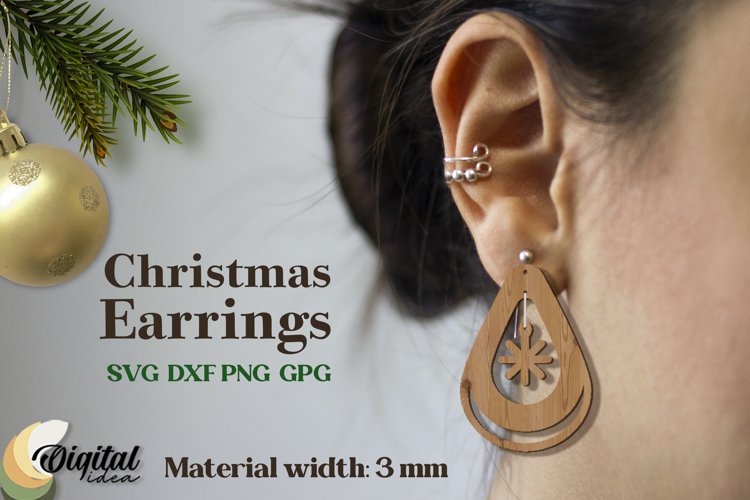 Christmas Earrings Laser Cut. XMas 3D Accessories Laser Cut example image 1
