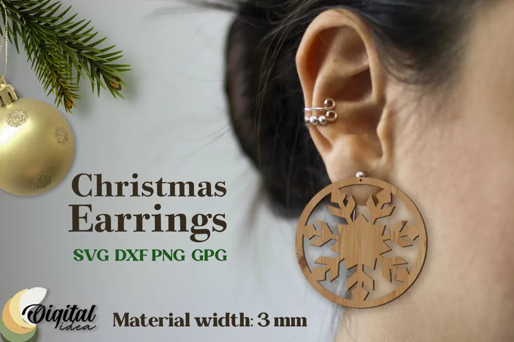 3D Accessories Laser Cut. Christmas Earrings Laser Cut