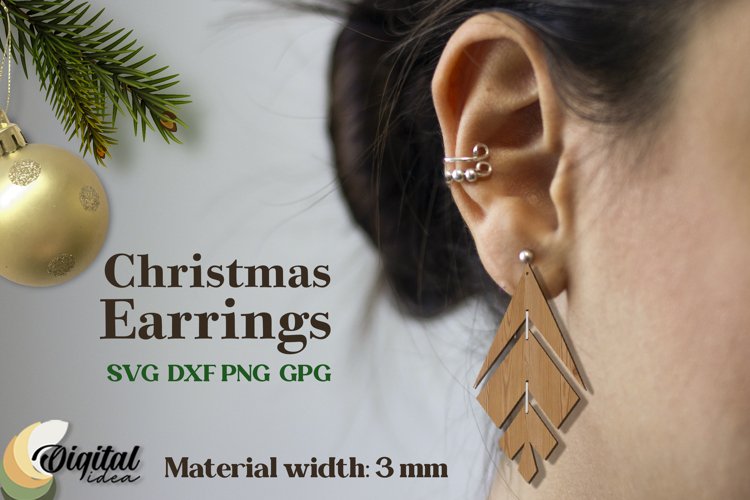 Christmas Earrings Laser Cut. XMas 3D Accessories Laser Cut
