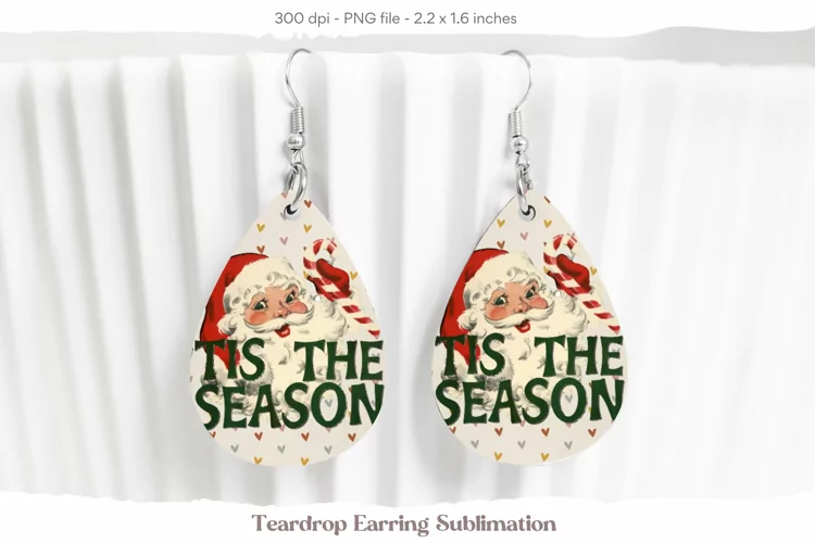 Christmas Earrings Sublimation | Vintage Santa Earrings Png