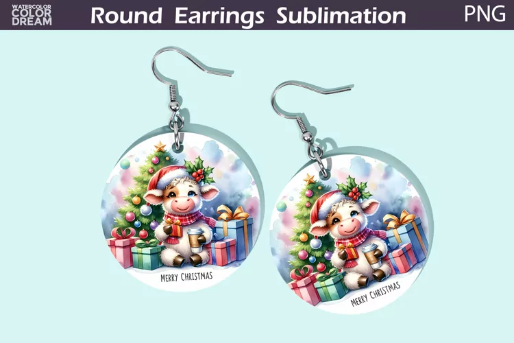Christmas Round Round Earrings | Cow Christmas Earrings